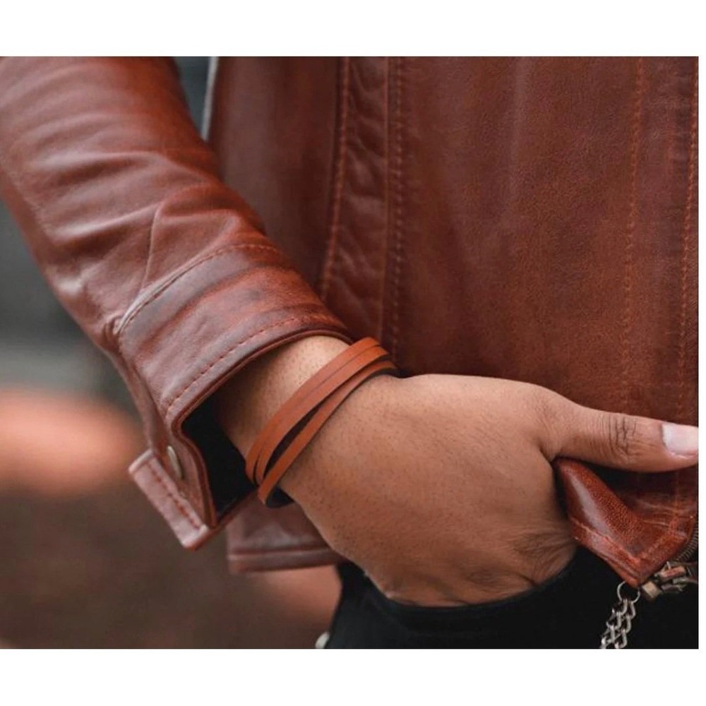 NEW Gernie Malibu Leather Bracelet Men Havana Brown Blk Magnetic Clasp MSRP $75